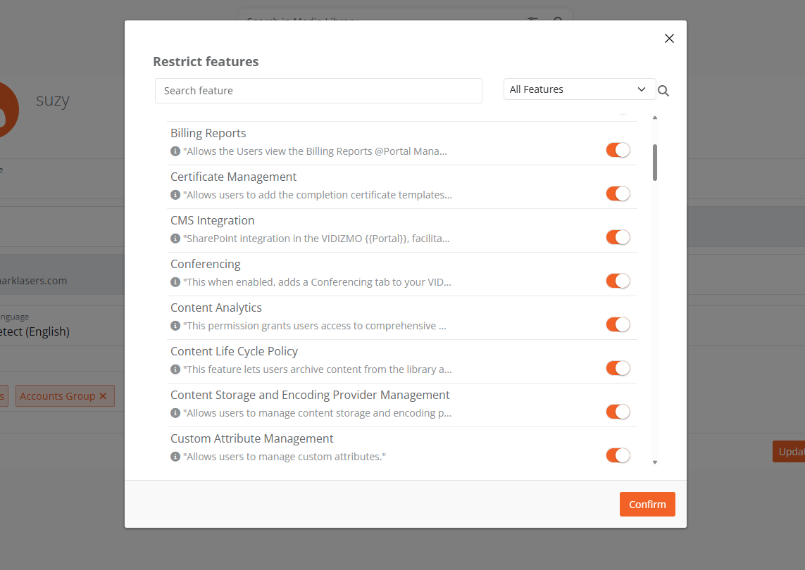 Restrict Feature dialog